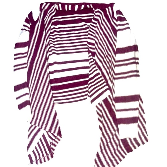 Pink Rose Striped Cardigan Women Small Burgundy asymmetrical loose knit y2k open - Picture 1 of 5